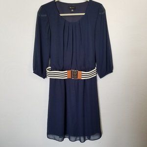 AB Studio Dress with Sheer Sleeve and Belt